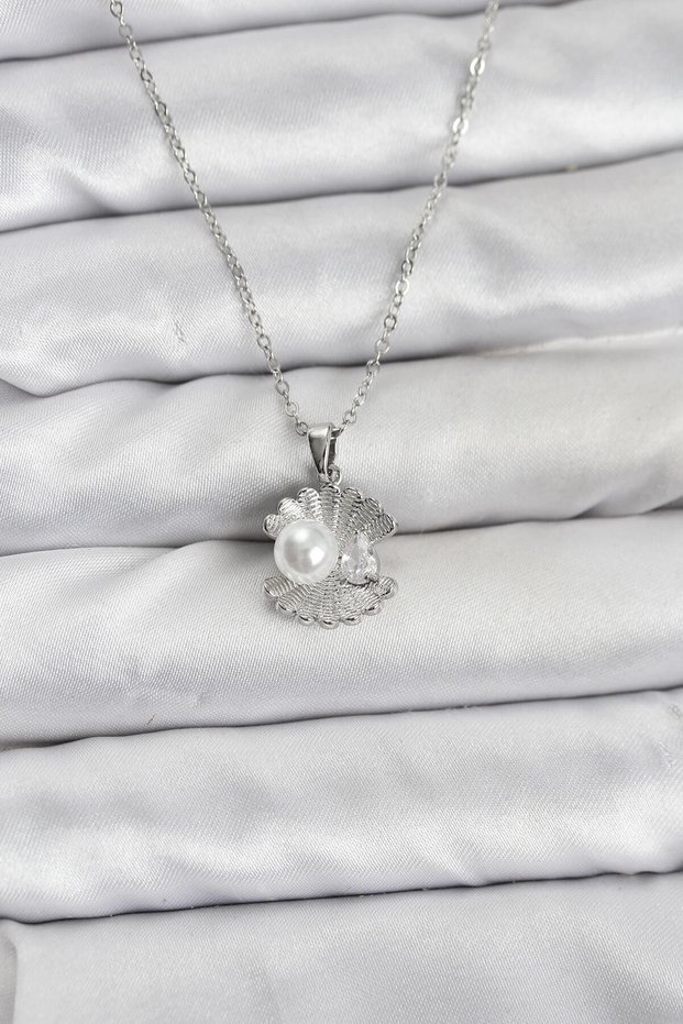 Chain Silver Color Oyster Pearl Model Zircon Stone Women's Necklace - Ebj260130W39278