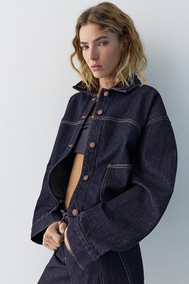 Boxy kesim denim ince ceket - 2
