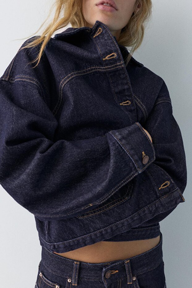 Boxy kesim denim ince ceket - 6