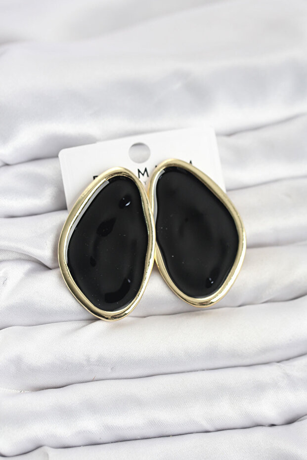 Brass Black Enamel Gold Drop Model Vintage Plate Women's Earrings