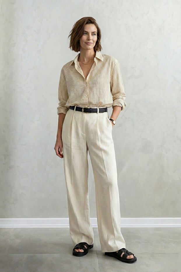 قميص أساسي مخطط بلون الإكرو - 1