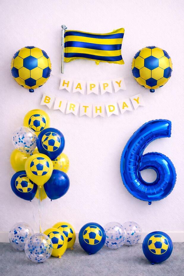 Yellow Navy Blue Football Themed 6Th Birthday Balloon Set