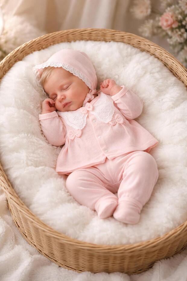5-Piece Cotton Scalloped Waffle Fabric Newborn Baby Girl Hospital Discharge Bodysuit Set 0-3 Months Boxed