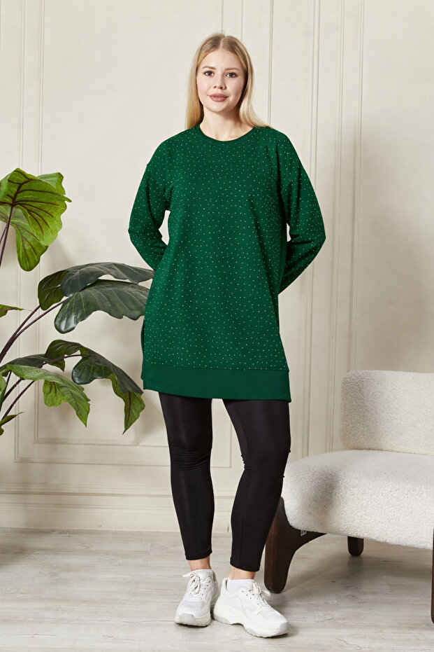 Women's Emerald Green Slit Tunic with Crystal Stone Accessories