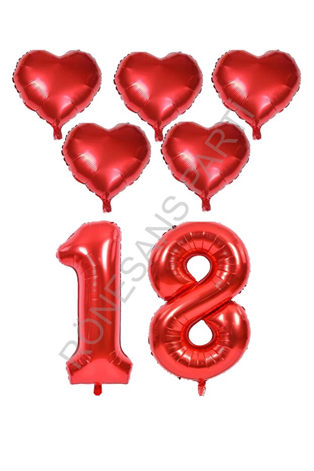 Rönesans Red Color 18Th Birthday Foil Balloon Celebration Set