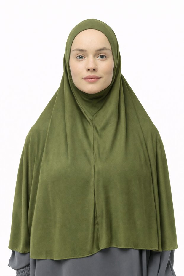 Ready-To-Wear Turban Veil Practical Scarf Hijab with Niqab - Prayer Covering Sufle (3XL) - Khaki Green