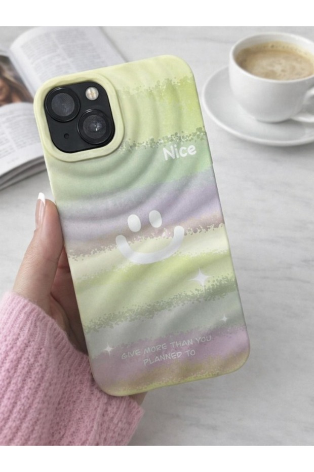 iPhone 14 Compatible Pastel Wave Patterned Smile Silicone Phone Case