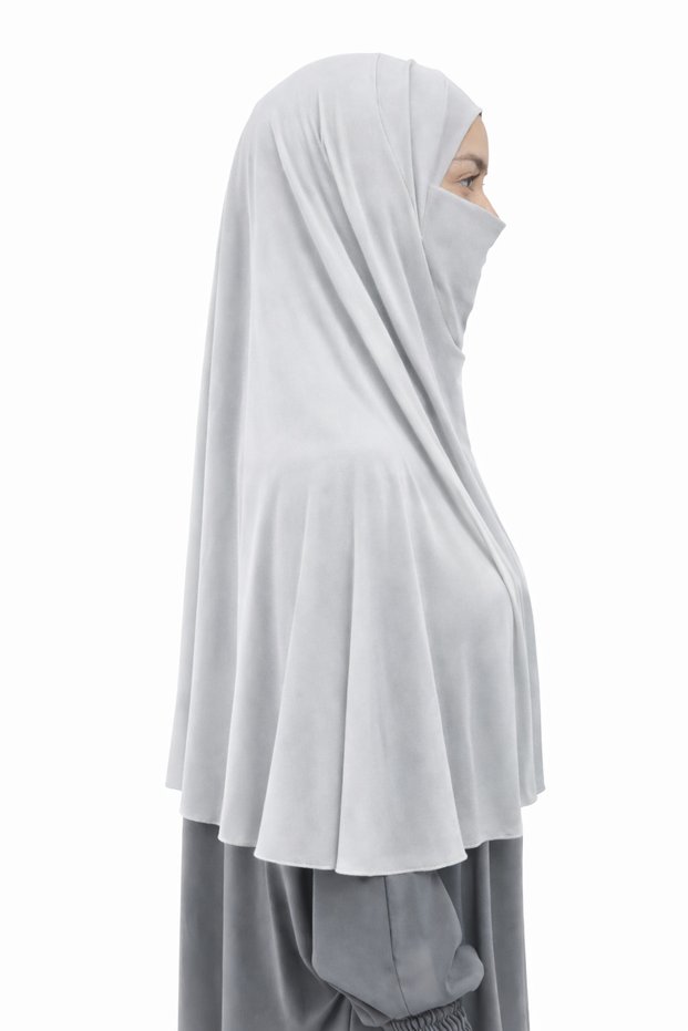 Ready-To-Wear Turban Veil Practical Scarf Hijab with Niqab - Prayer Covering Sufle (3XL) - Gray