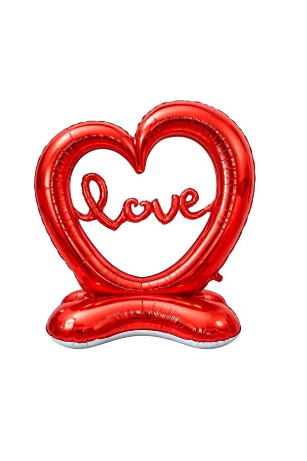 Valentine's Day Love Red Heart Foil Balloon with Stand 1 Piece