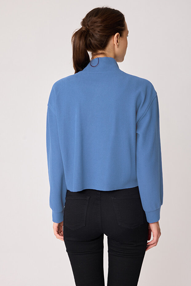 Dik Yaka Fermuarlı Örme Sweatshirt - 4