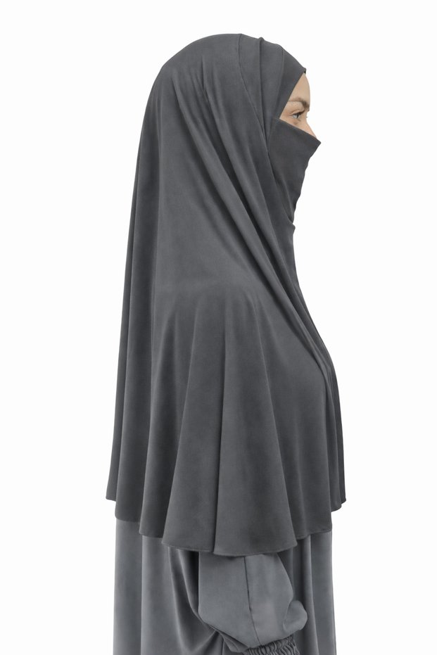 Ready-To-Wear Turban Veil Practical Scarf Hijab with Niqab - Prayer Covering Sufle (3XL) - Smoked
