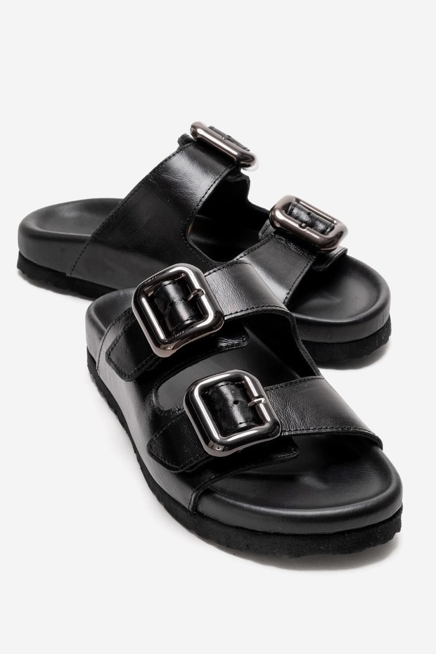 Lusino Women's Genuine Leather Slippers Black