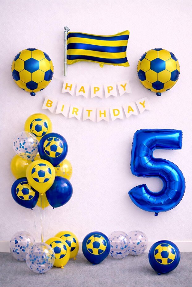 Yellow Navy Blue Football Themed 5Th Birthday Balloon Set
