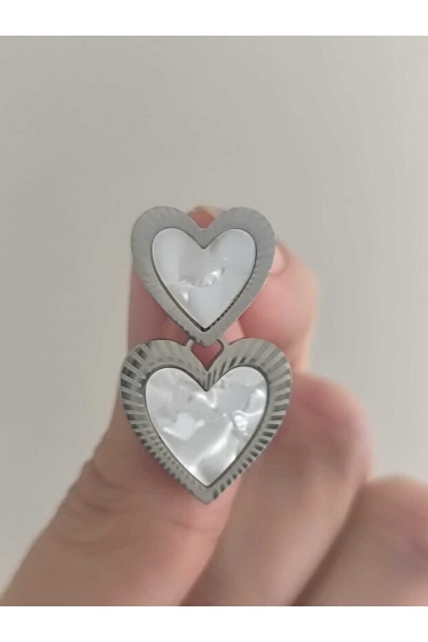 Paslanmaz Çelik Çift Kalp Görünümlü Küpe - 4