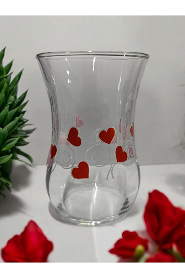 طقم من 6 أكواب شاي منقوشة مع غطاء زجاجي سعة 115 سم مكعب - 3