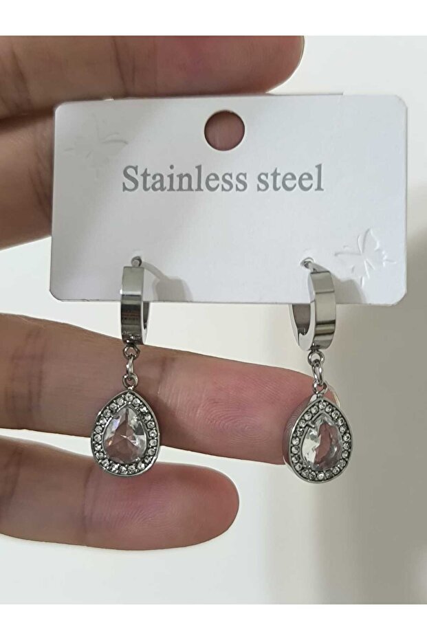 Stainless Steel Drop Stone Dangle Earrings