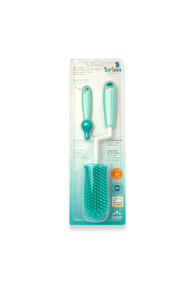 Baby Bottle Brush Set – Silicone & Nylon 360° Bottle Cleaner with Hidden Nipple Brush & 5