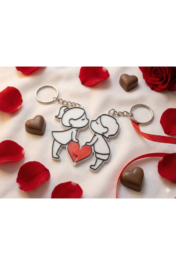 Lover Combination Kissing Couple Keychain | Set of 2 with Interlocking Hearts (Puzzle Design)
