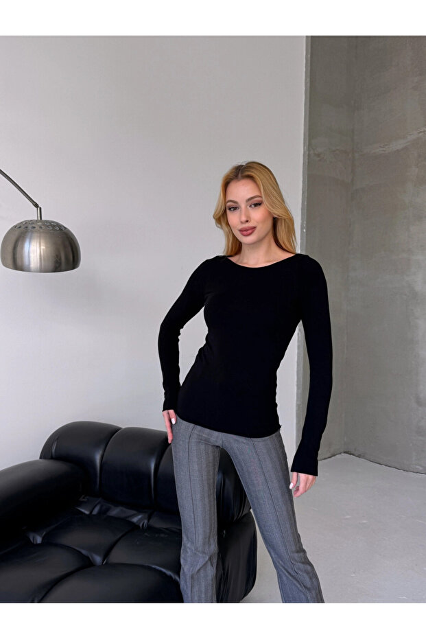 Crew Neck Slim Fit Long Sleeve Knitwear Blouse