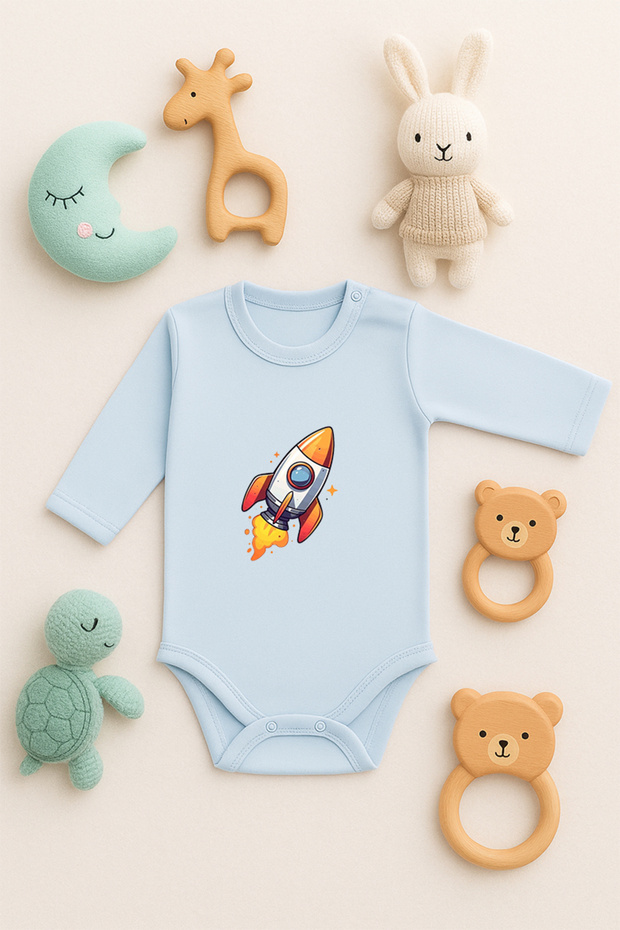 Unisex Bodysuit (Snap Fasteners) Baby Cute Bodysuit 100% Cotton Spaceship Printed