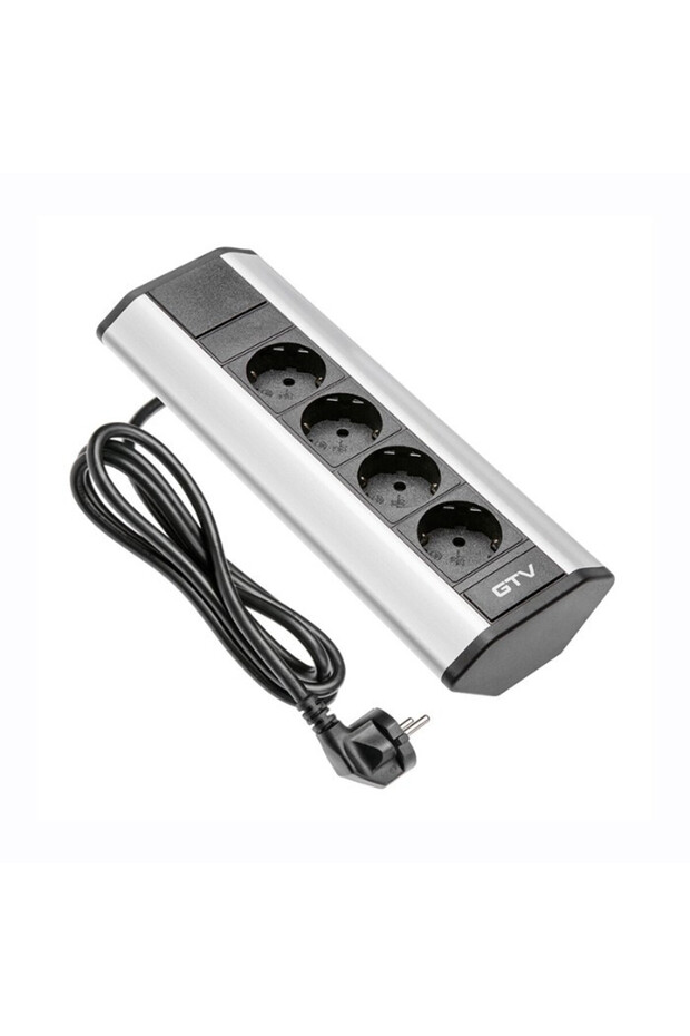 Corner Socket, 4 x Schuko, Power Cable, Silver - 3