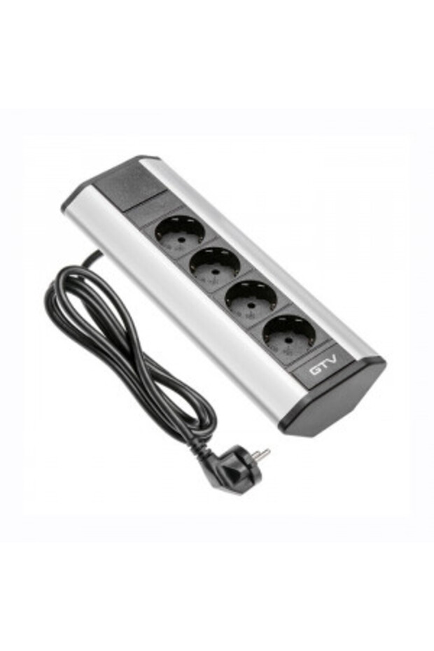 Corner Socket, 4 x Schuko, Power Cable, Silver - 2