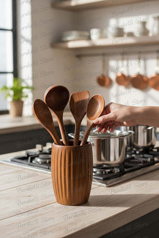 Akasya Curve Spoon Holder | Natural Acacia Wood | Modern Curved Design