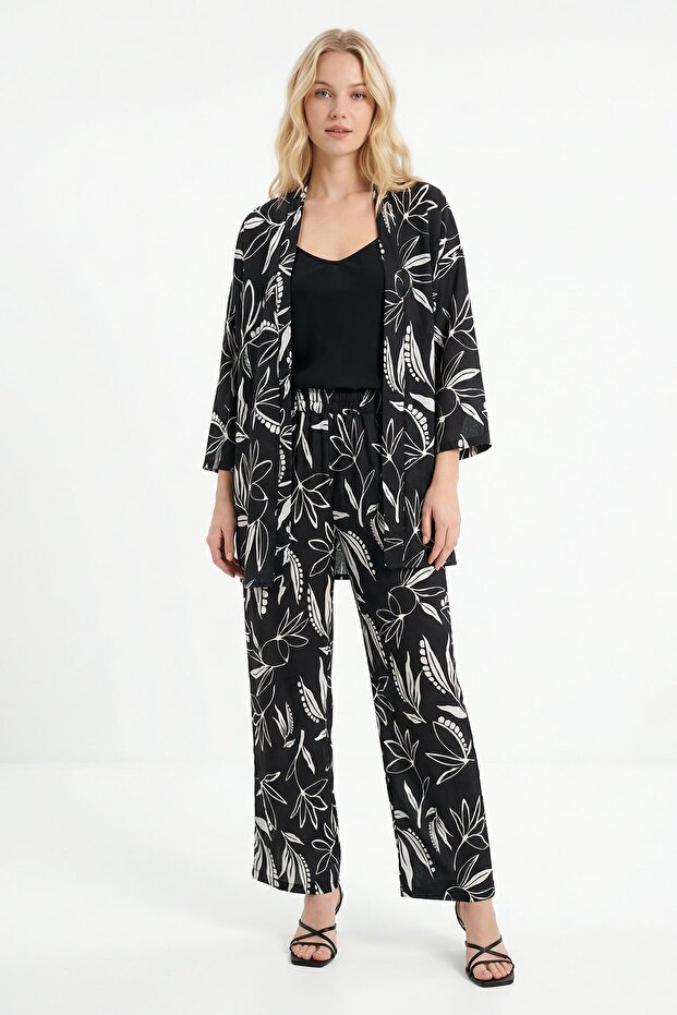 121 Patterned Kimono Set Black - 1