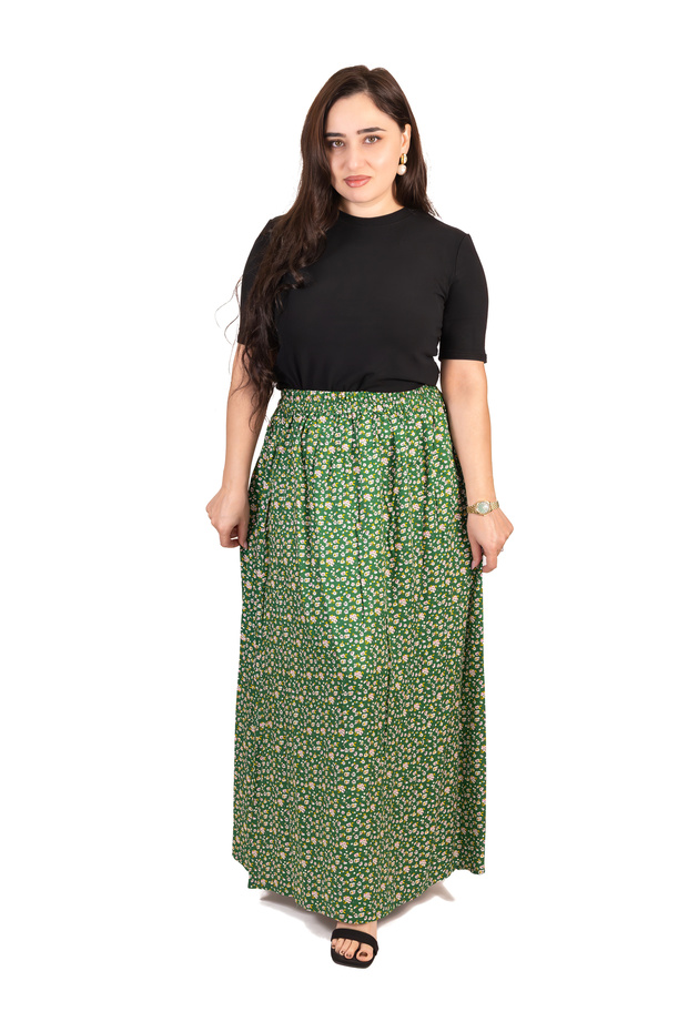 Dark Green Ditsy Floral Printed Woven Skirt