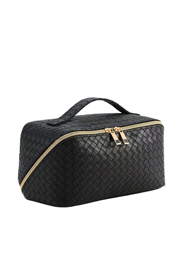 Quilted Travel Makeup Pouch with Handle Button Design