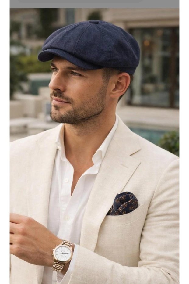 Cotton Linen Cap with 8 Corners and Adjustable Elastic for the Head