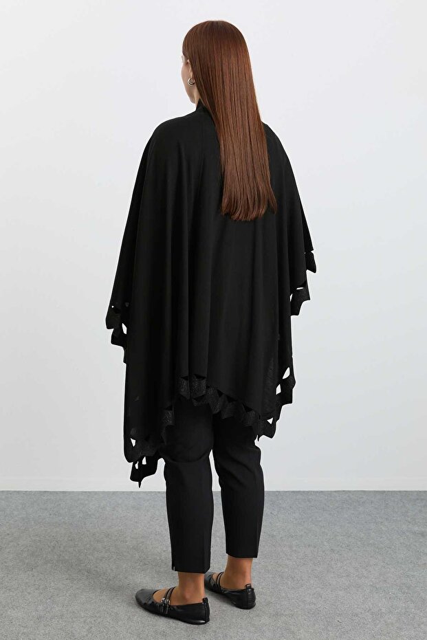 Önü Dilimli Simli Triko Panço / SİYAH - 4