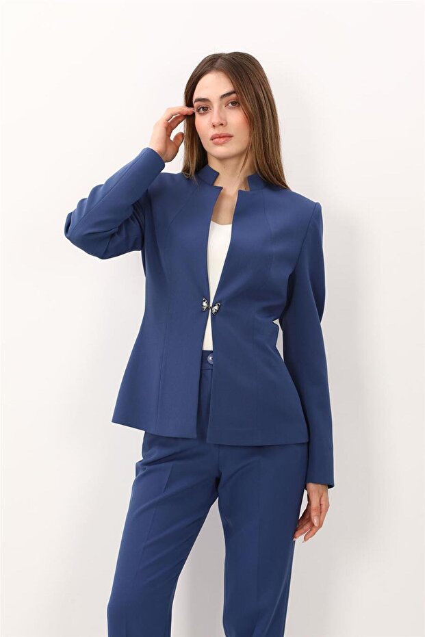 Hakim Yaka Classic Women's Jacket-Indigo - 1185100
