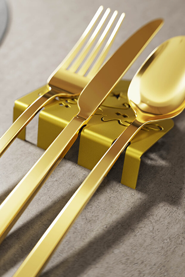 6-Piece Arabic Written Ramadan Metal Cutlery Holder - Metal Islamic Home Tableware Decoration