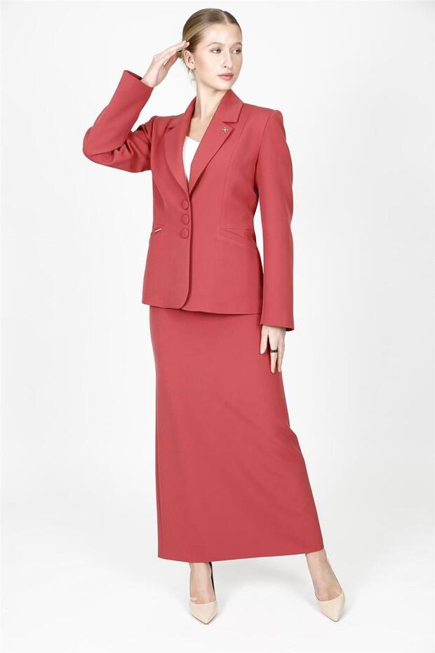 Jacket with Collar Pockets Modern Jacket & Long Pencil Skirt Women's Suit-Tile