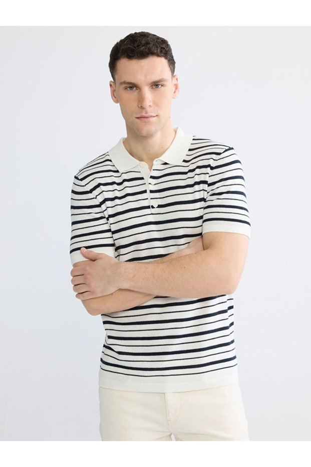 Lcwaikiki Classic Polo Collar Striped Men's Knitwear T-Shirt