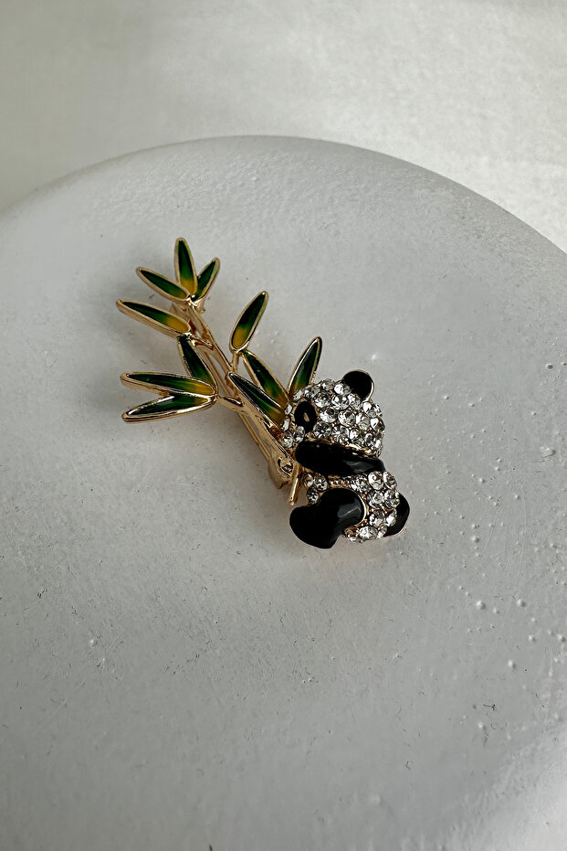 Altın Sarısı Bambu Dalı Broş Sevimli Panda Broş (5cm) - 2