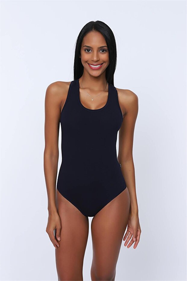 Women's Navy Blue Sports Snapback Bodysuit