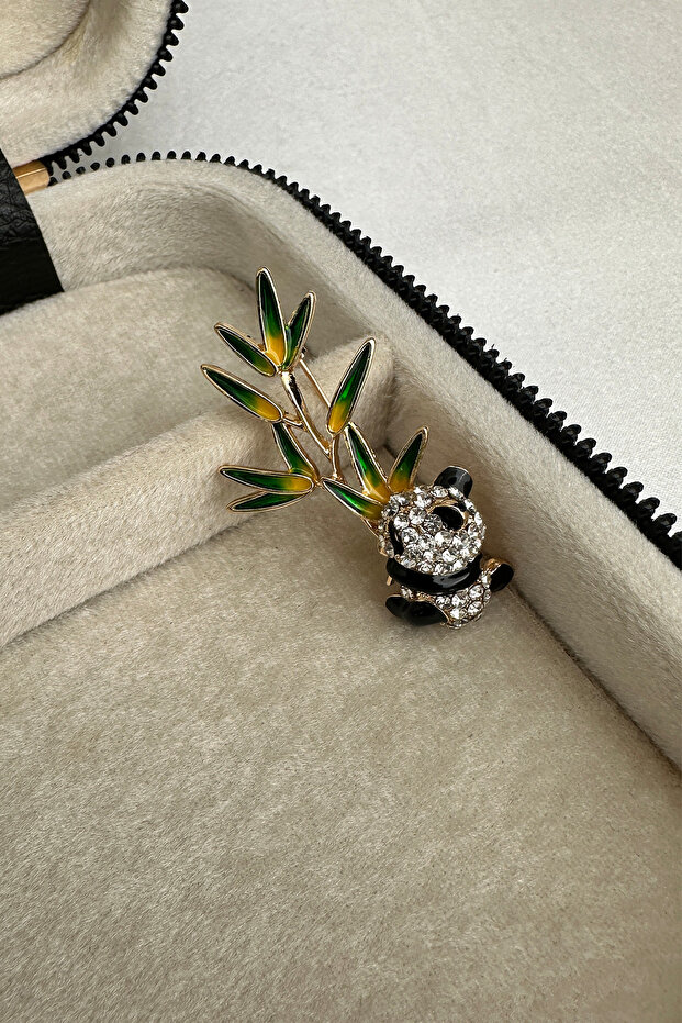 Altın Sarısı Bambu Dalı Broş Sevimli Panda Broş (5cm) - 4