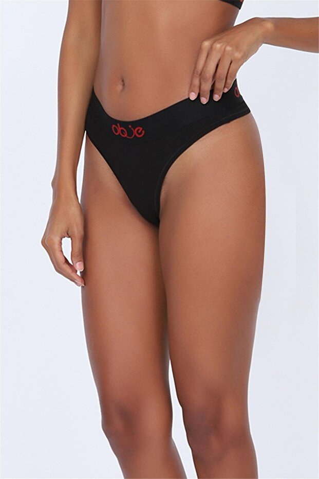 Kadın Siyah Penye Modal String - 1