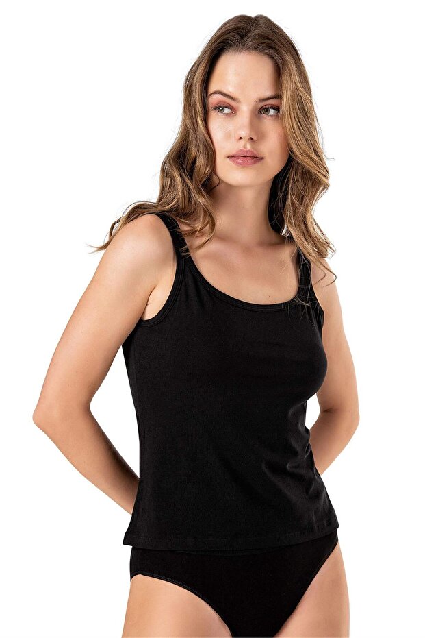 Kadın Siyah Çift Askılı Atlet - 4