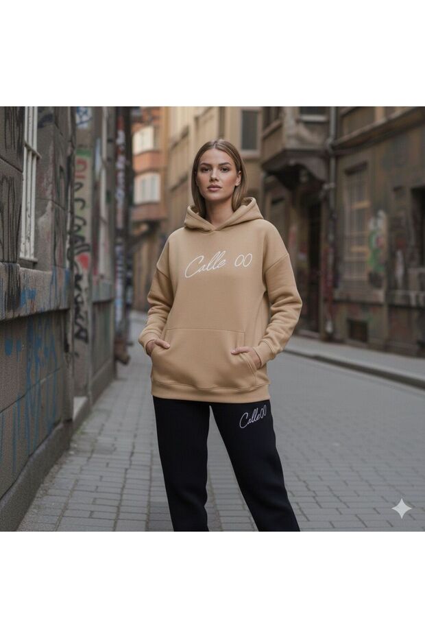 Calle 00 Women's Premium 3 Thread Yarn Embroidered Oversize Tracksuit Set
