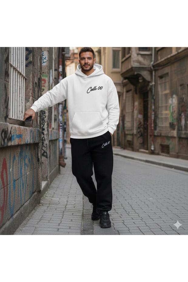 Calle 00 Men's 3 Thread Threaded Oversize Hoodie Tracksuit Set