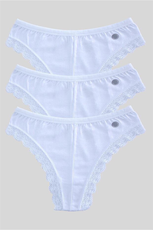 Women's White Lace Brazilian 3-Piece Panties