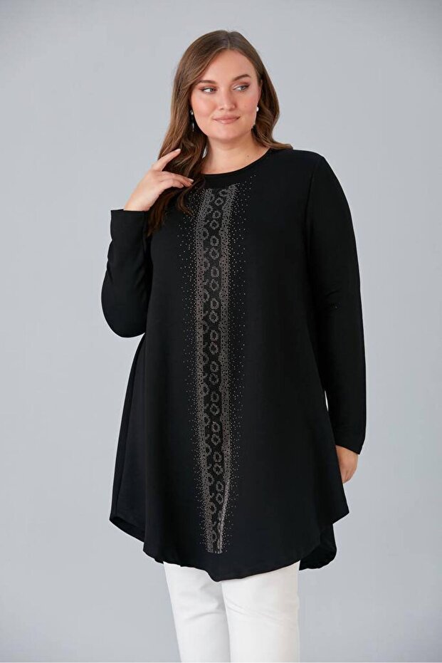 Elegant Viscose Leopard Stone Embellished Viscose Stylish Women's Plus Size Blouse Tunic