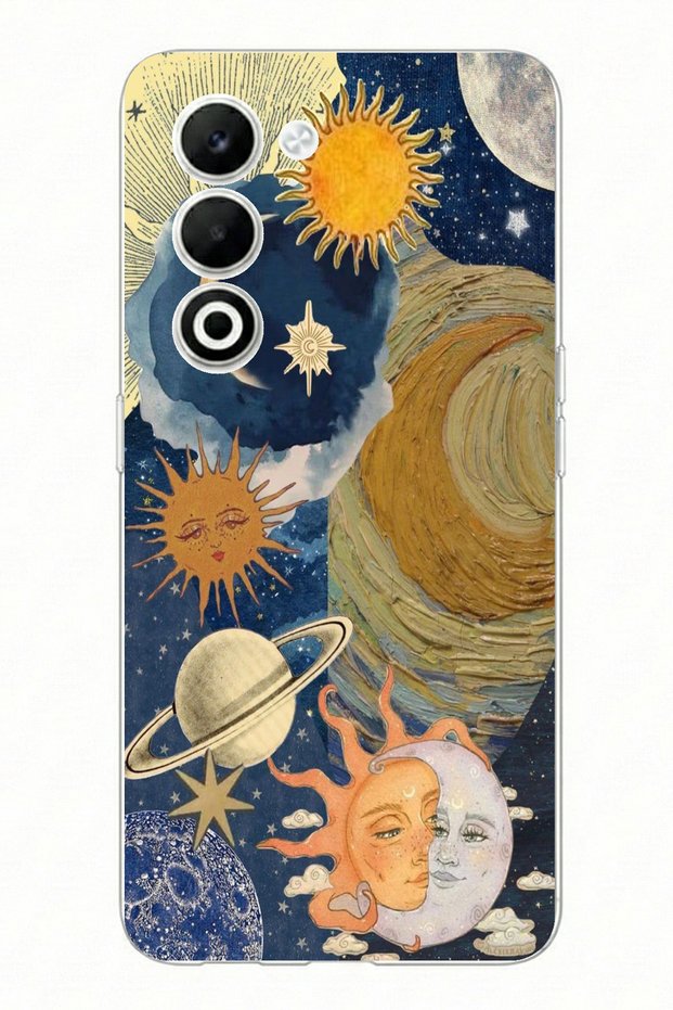 حافظة من السيليكون مطبوعة بتصميم Universe Sun and Moon متوافقة مع OPPO A5 4G