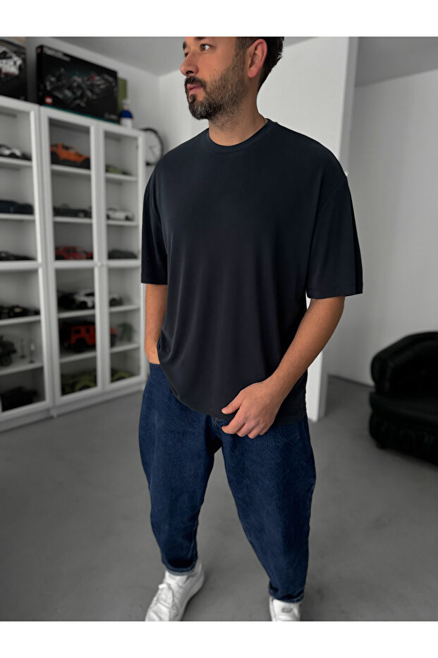 Antrasit Modal Kumaş Oversize T-Shirt TW-1077 - 3