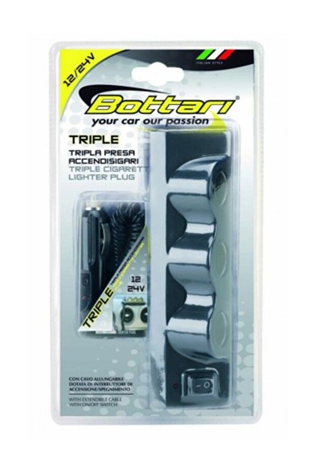 Triple socket with extendable cable and switch 12V/24V - 2