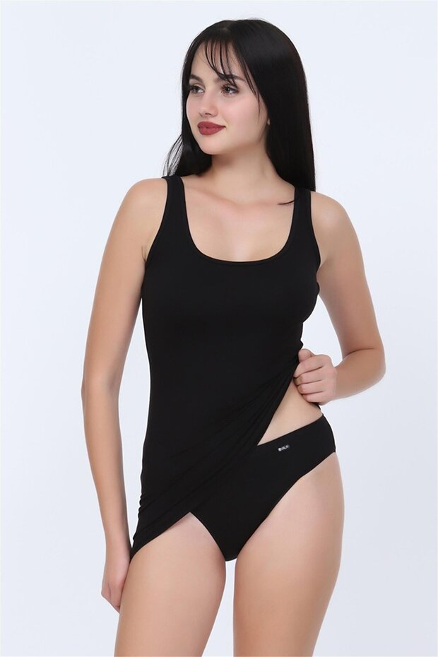 Kadın Siyah Kalın Askılı Tunik - 2