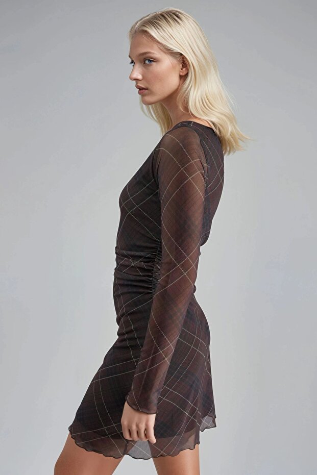 BUSEM Ekose Tül Mini Elbise - 5